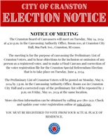 Cranston Board of Canvassers Notice of Meeting